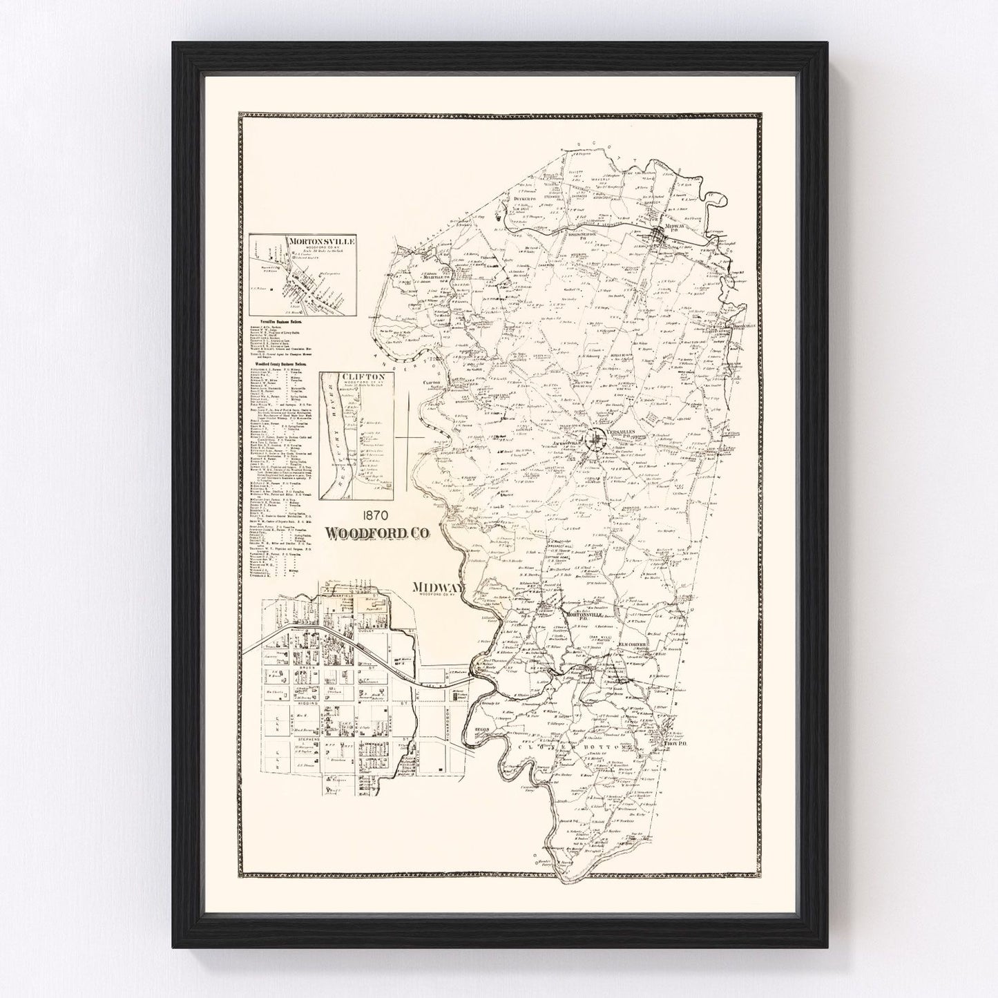 Vintage map of Woodford County, Kentucky, 1870, digitally restored
