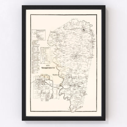 Vintage map of Woodford County, Kentucky, 1870, digitally restored