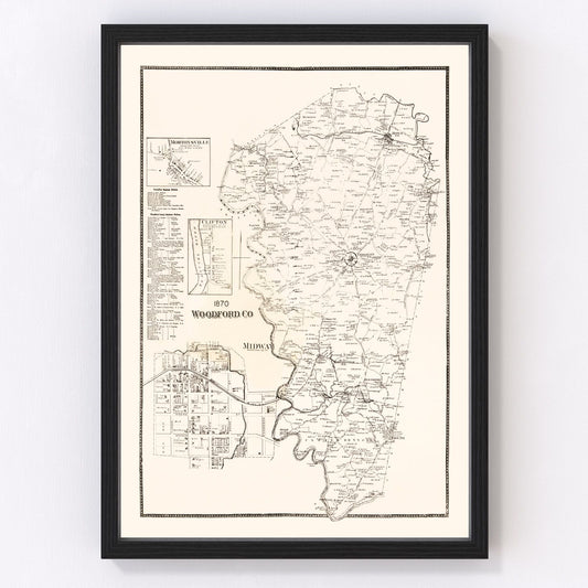 Vintage map of Woodford County, Kentucky, 1870, digitally restored