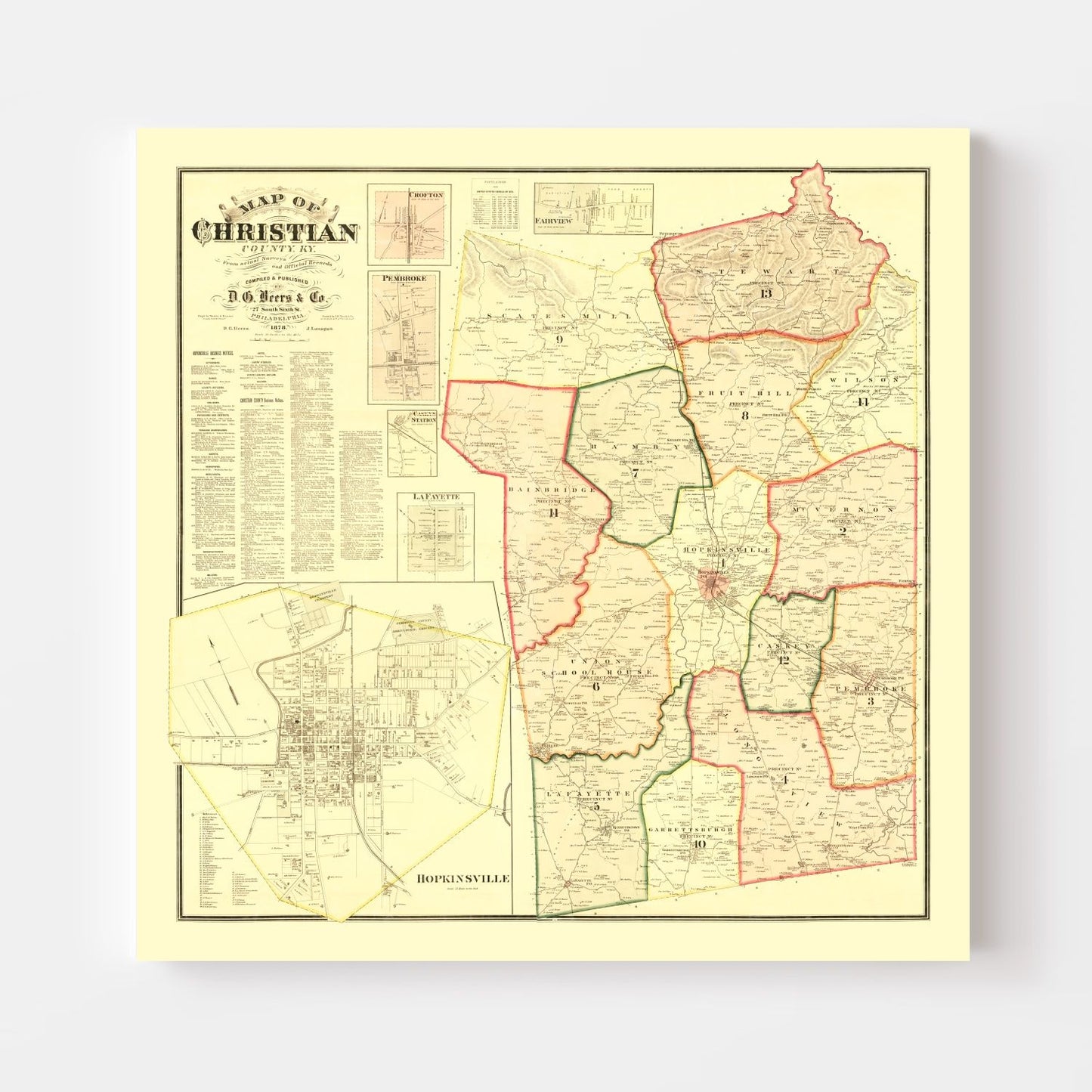 Vintage Map of Christian County, Kentucky, 1878