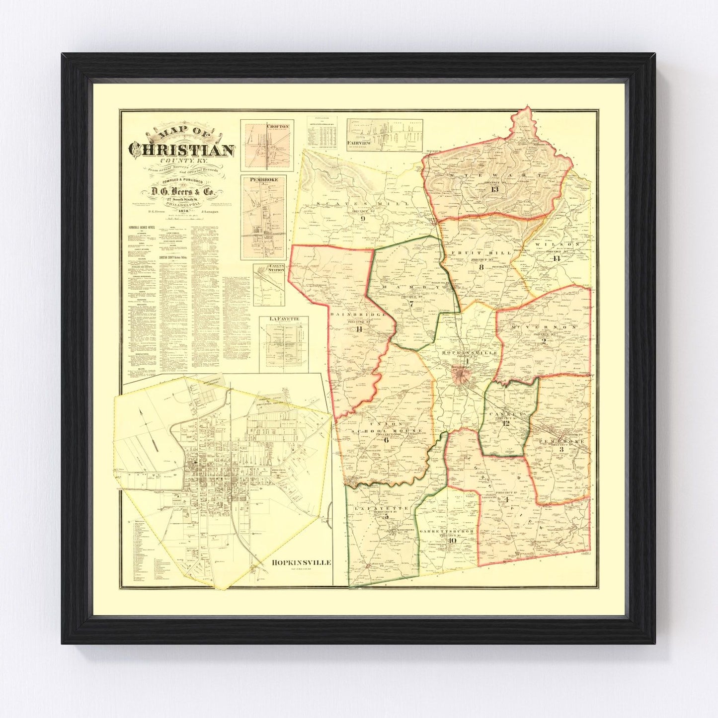 Vintage map of Christian County, Kentucky, 1878