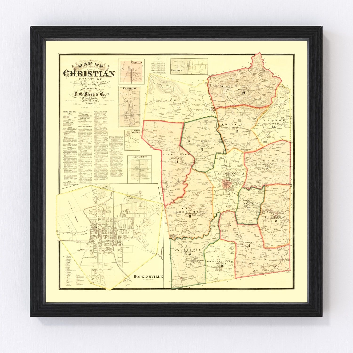 Vintage map of Christian County, Kentucky, 1878