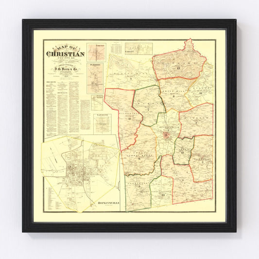 Vintage map of Christian County, Kentucky, 1878
