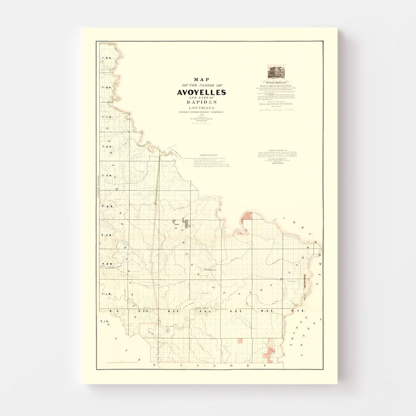 Vintage Map of Avoyelles Parish, Louisiana, 1860