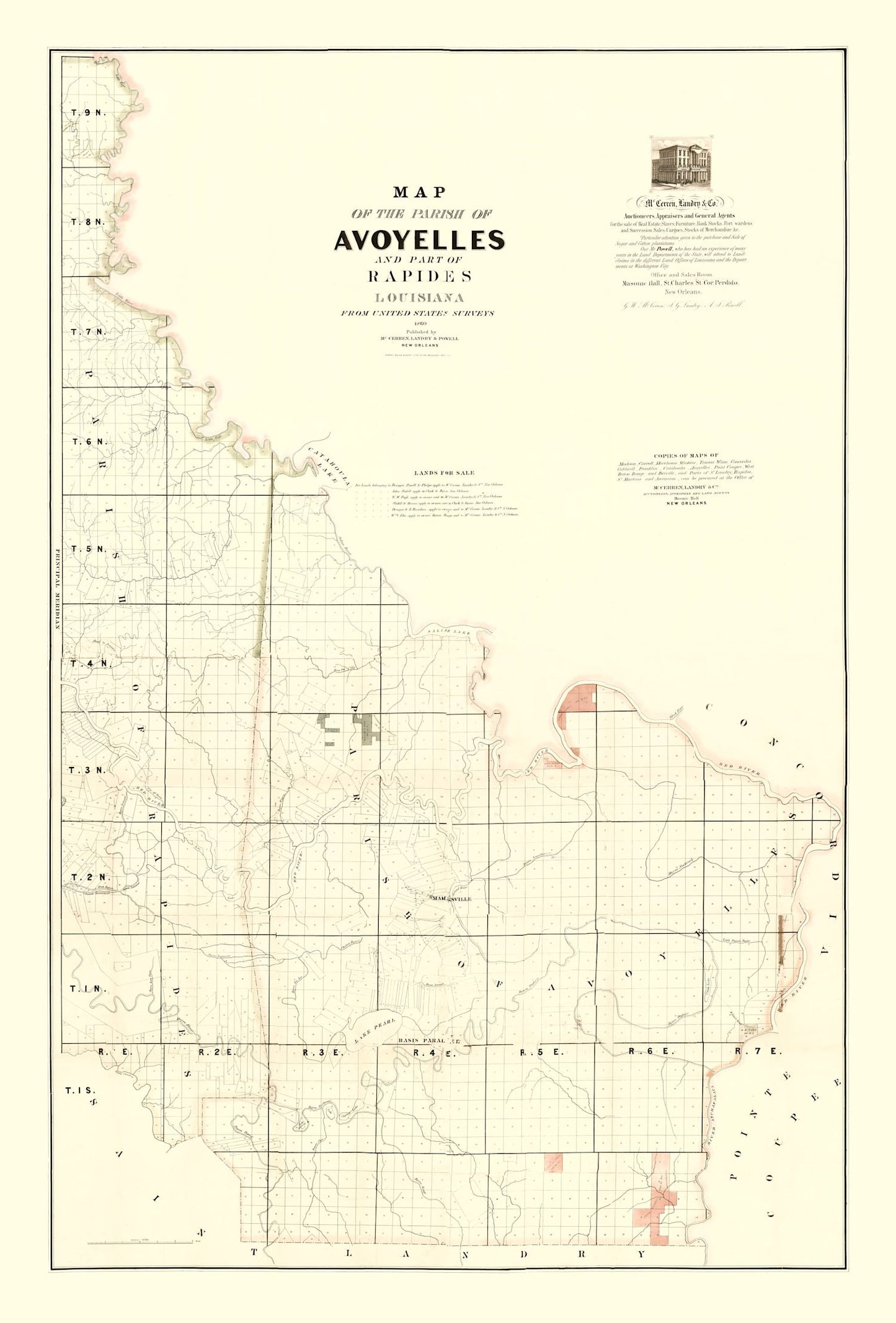 Vintage Map of Avoyelles Parish, Louisiana, 1860