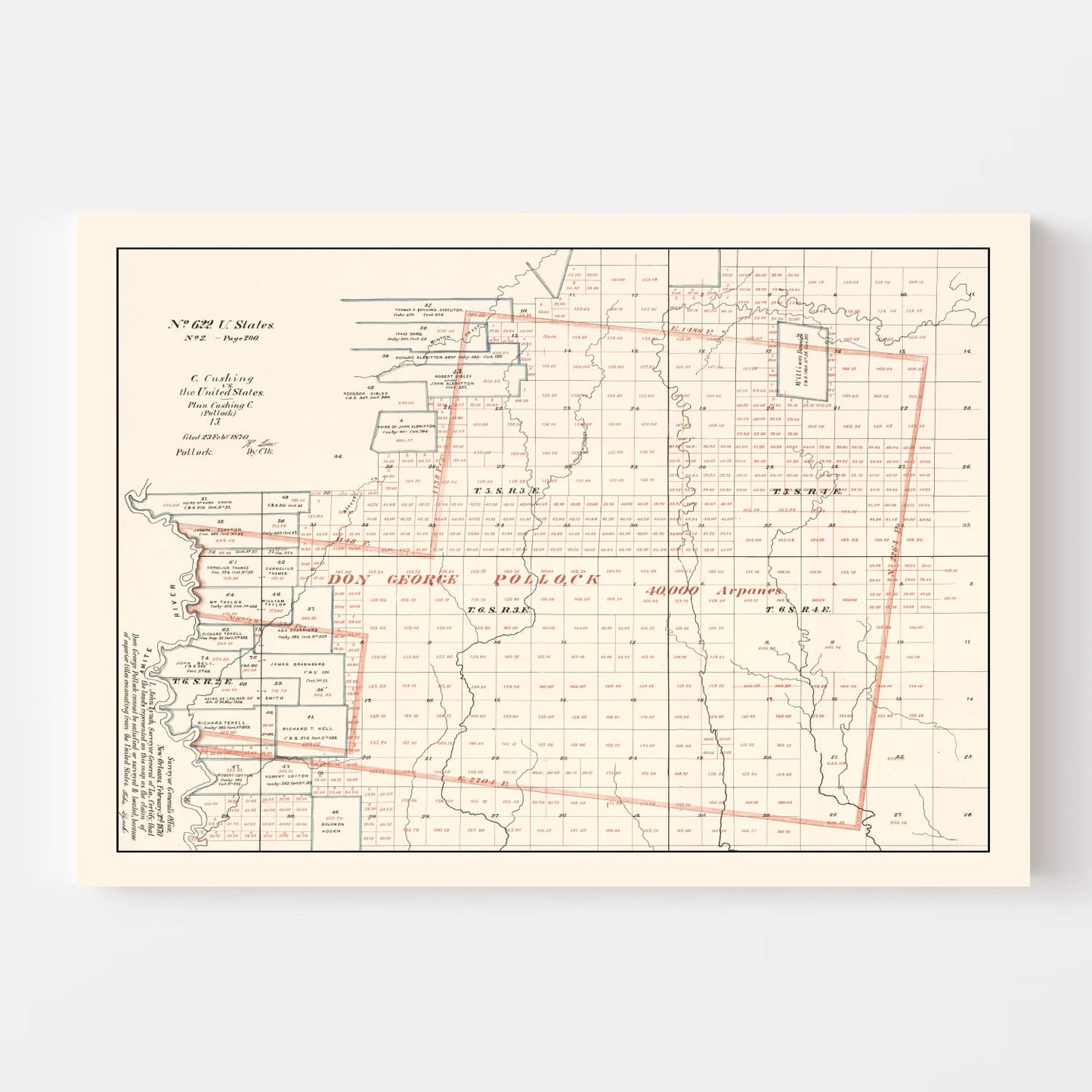 Vintage Map of Livingston Parish, Louisiana, 1870