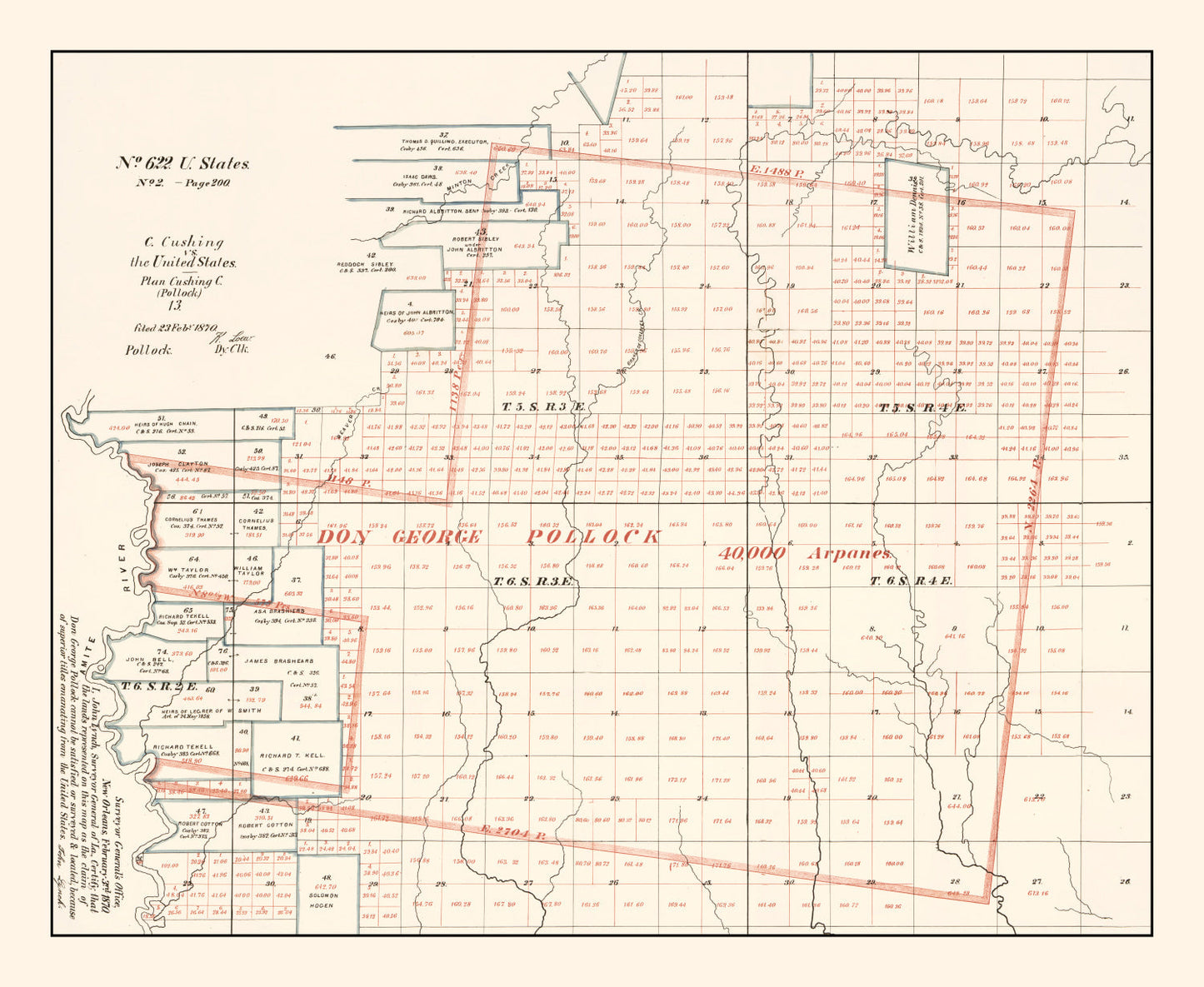 Vintage Map of Livingston Parish, Louisiana, 1870