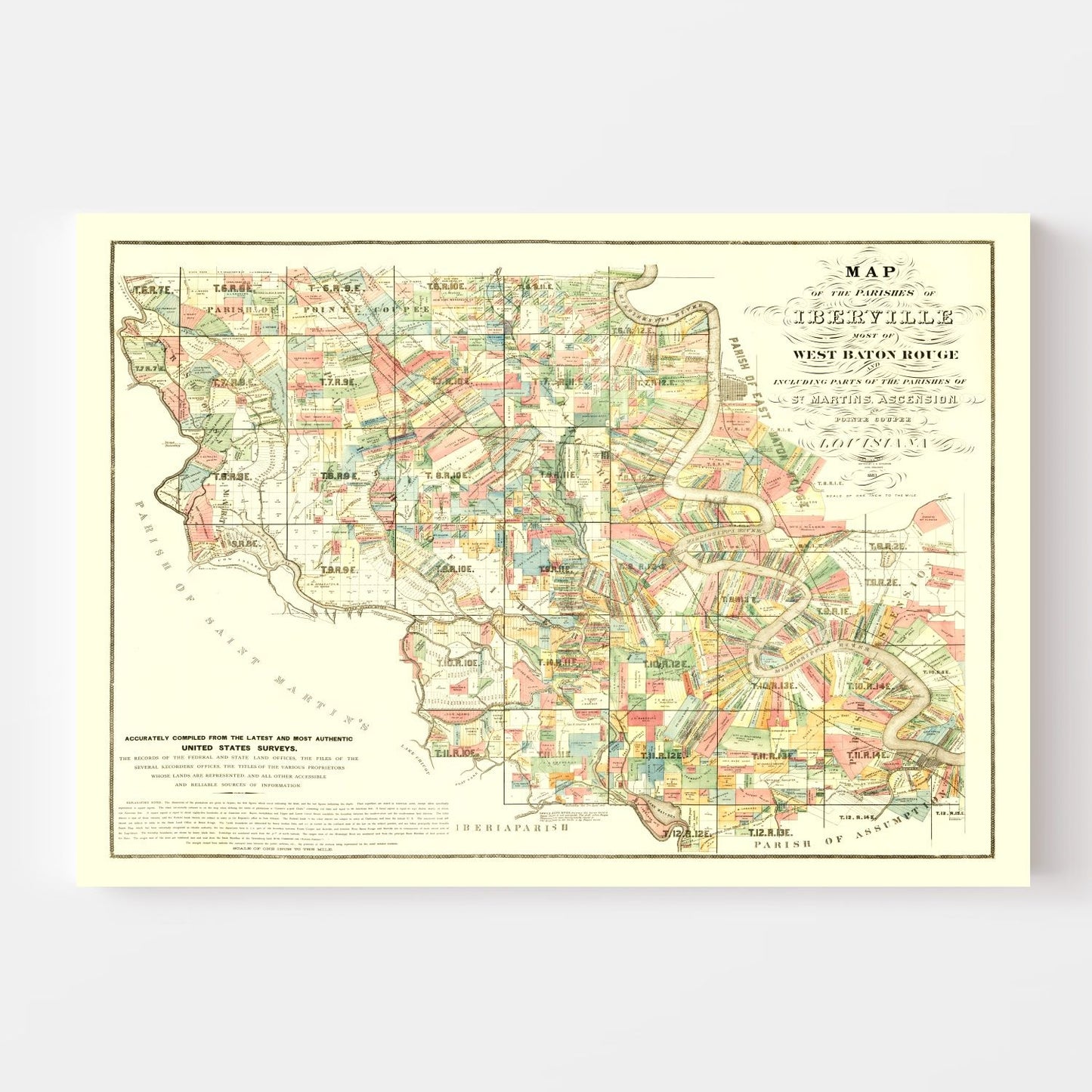 Vintage Map of Iberville Parish, Louisiana, 1883