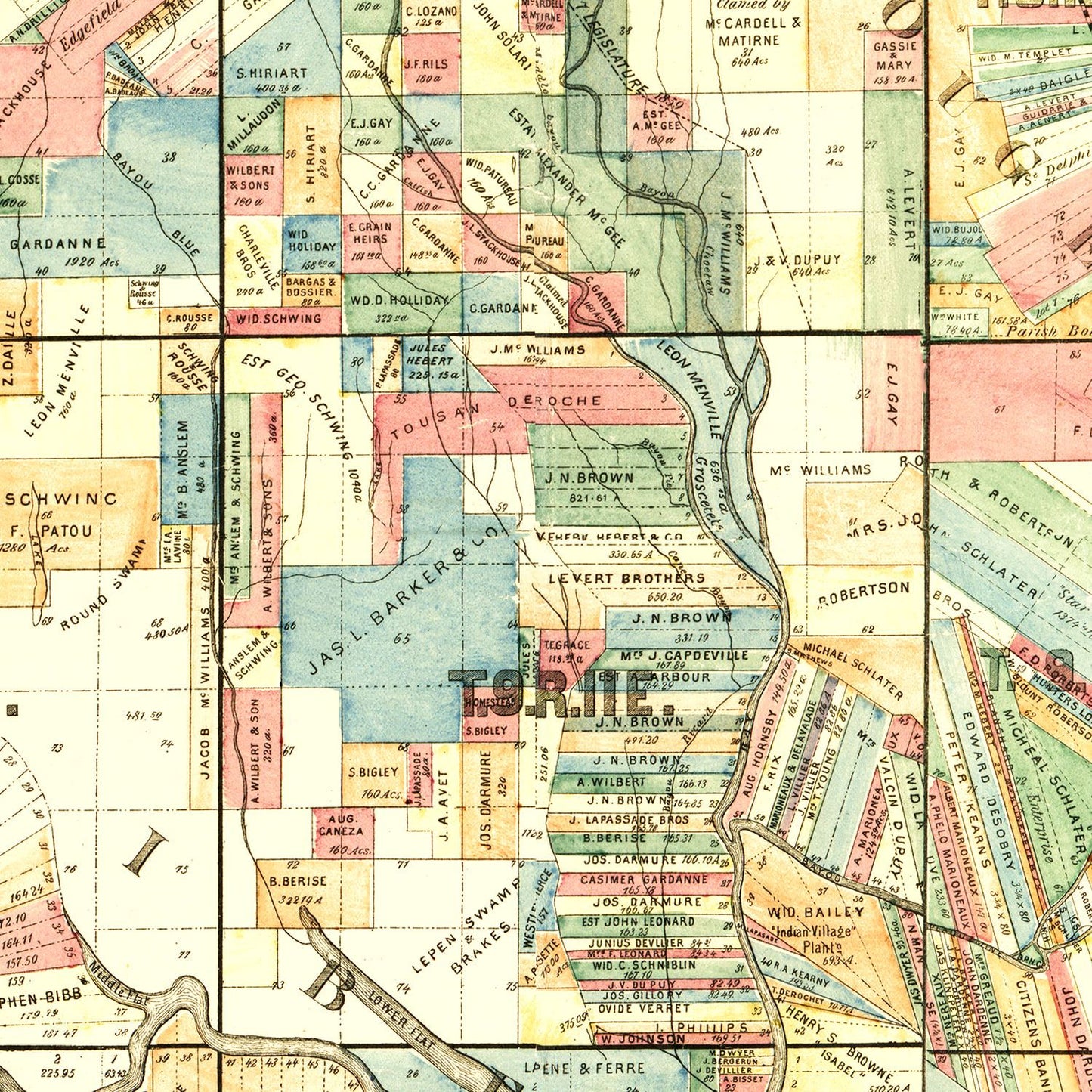 Vintage Map of Iberville Parish, Louisiana, 1883
