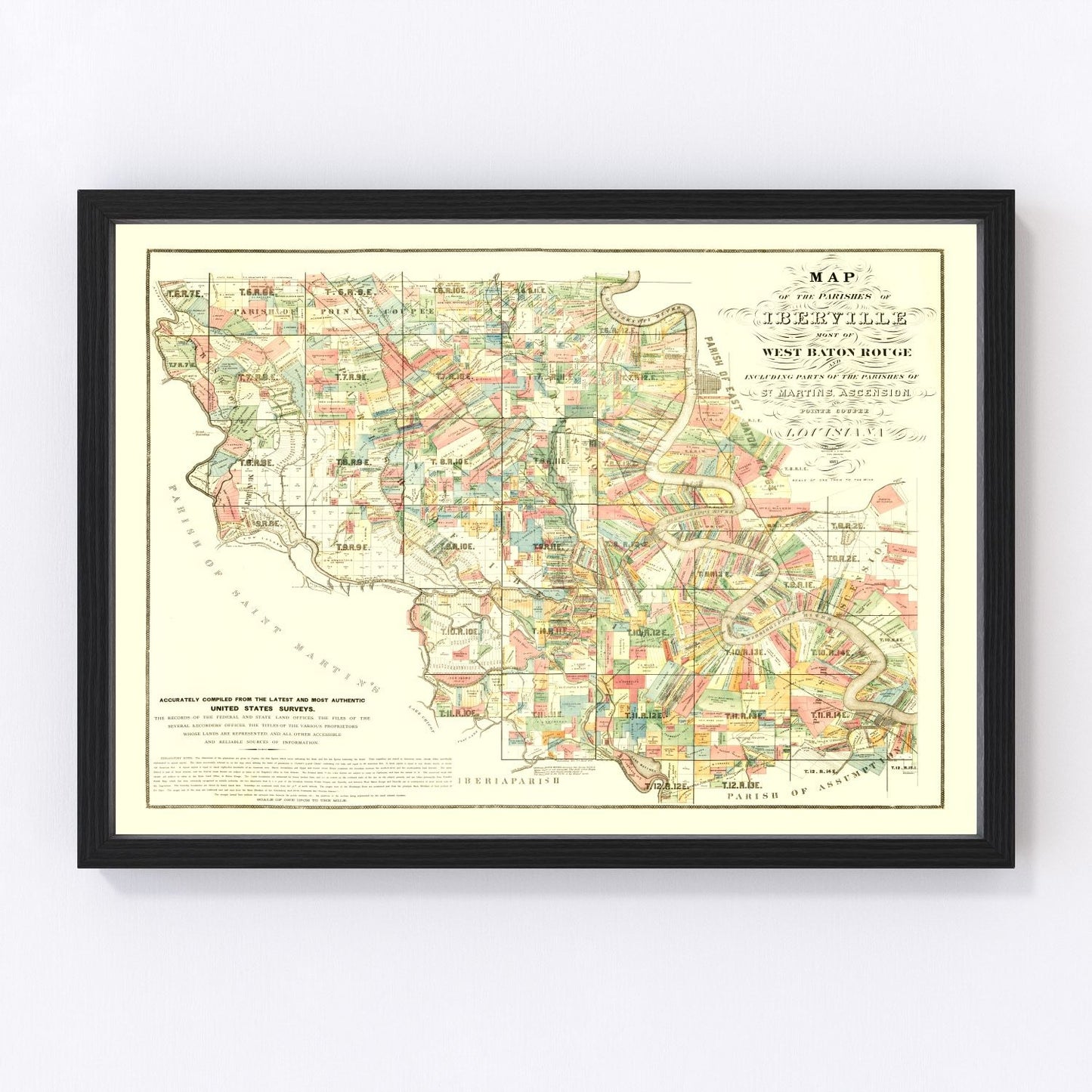 Vintage map of Iberville Parish, Louisiana, 1883