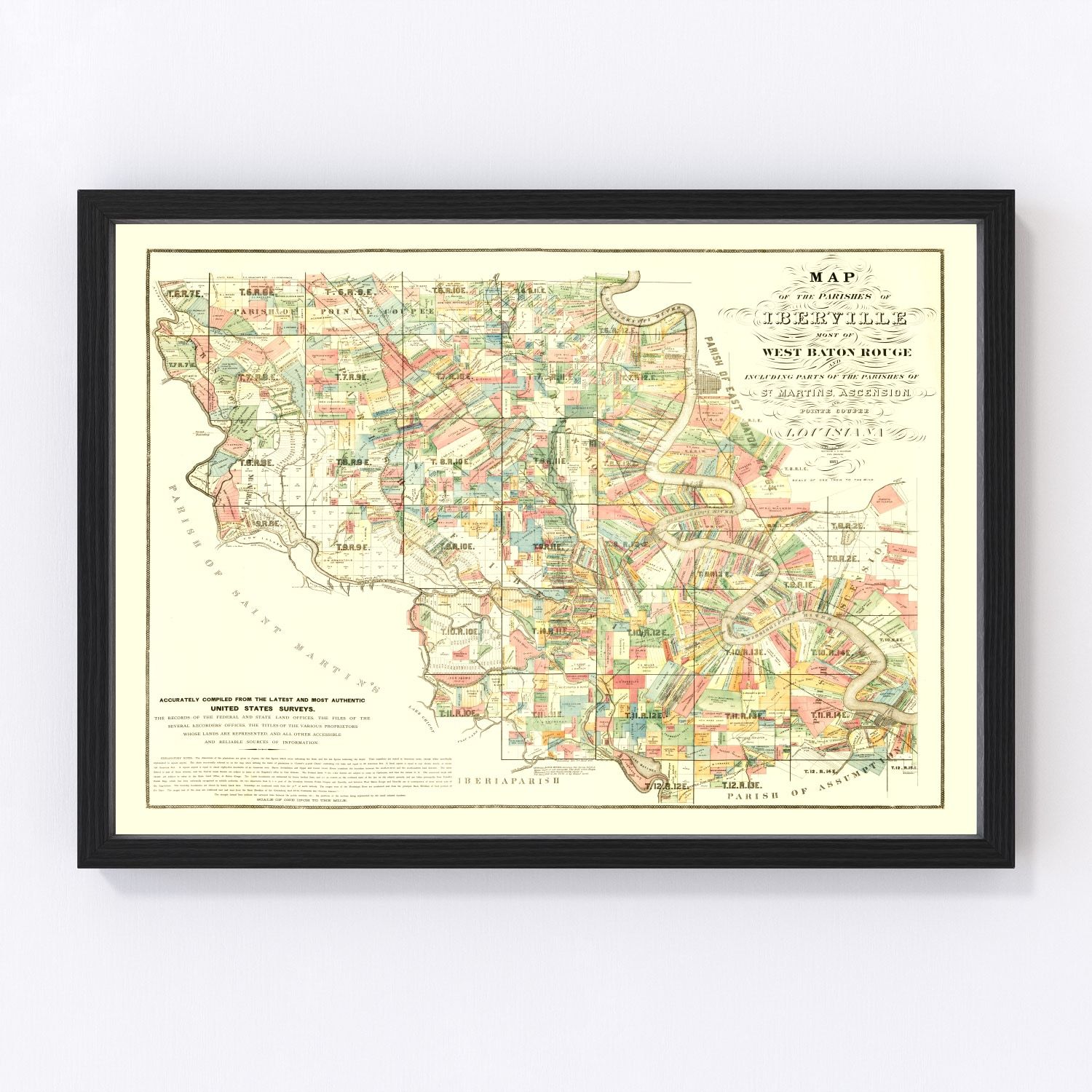Vintage map of Iberville Parish, Louisiana, 1883