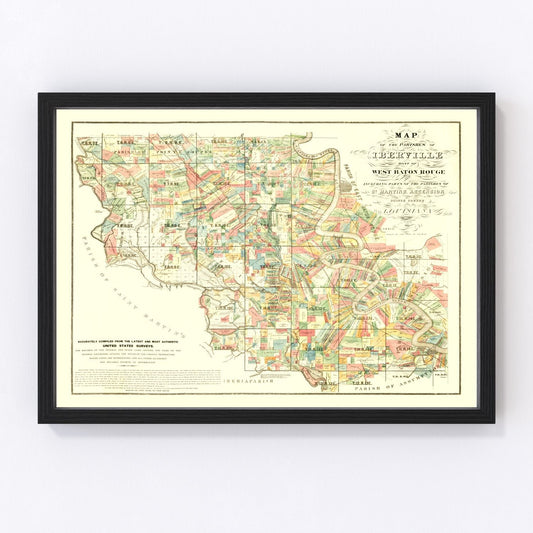 Vintage map of Iberville Parish, Louisiana, 1883