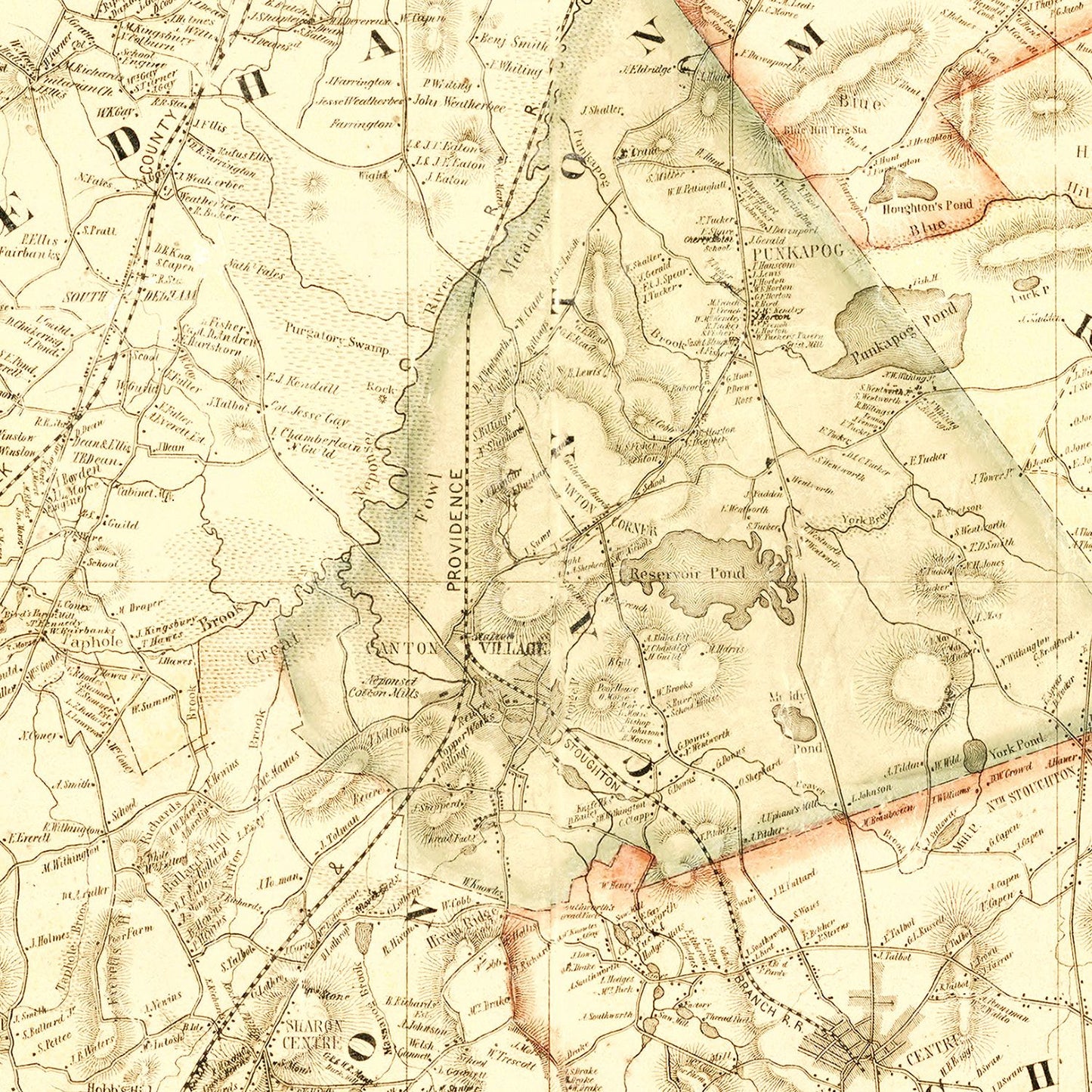 Vintage Map of Norfolk County, Massachusetts, 1853