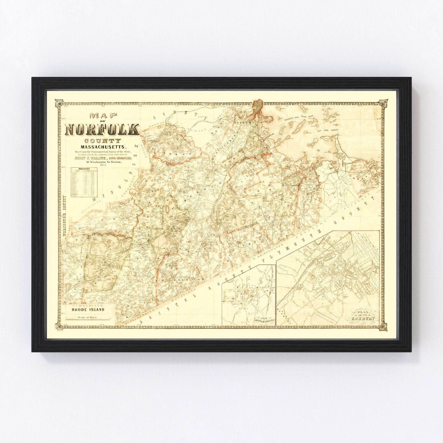vintage map of Norfolk County, Massachusetts, 1853