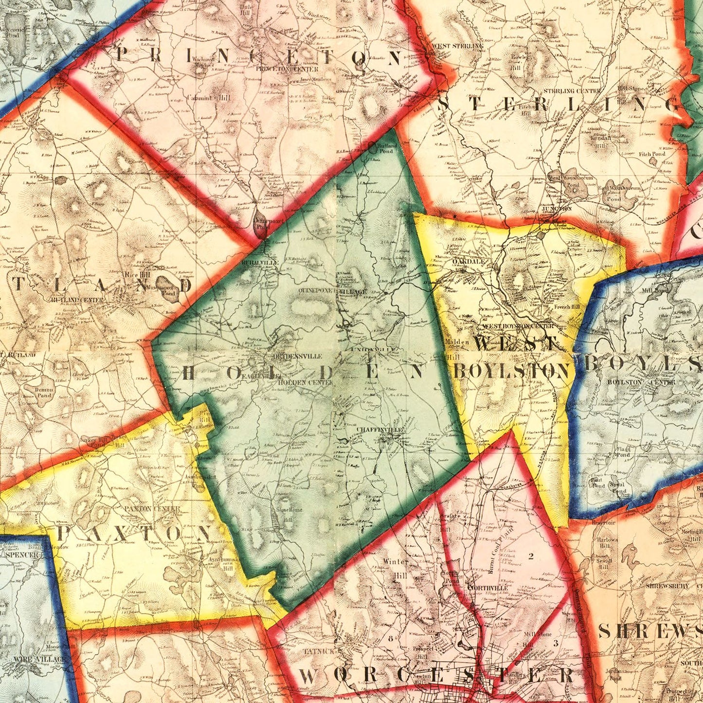 Vintage Map of Worcester County, Massachusetts, 1857