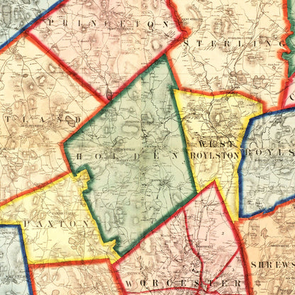 Vintage Map of Worcester County, Massachusetts, 1857