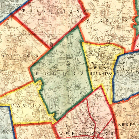 Vintage Map of Worcester County, Massachusetts, 1857