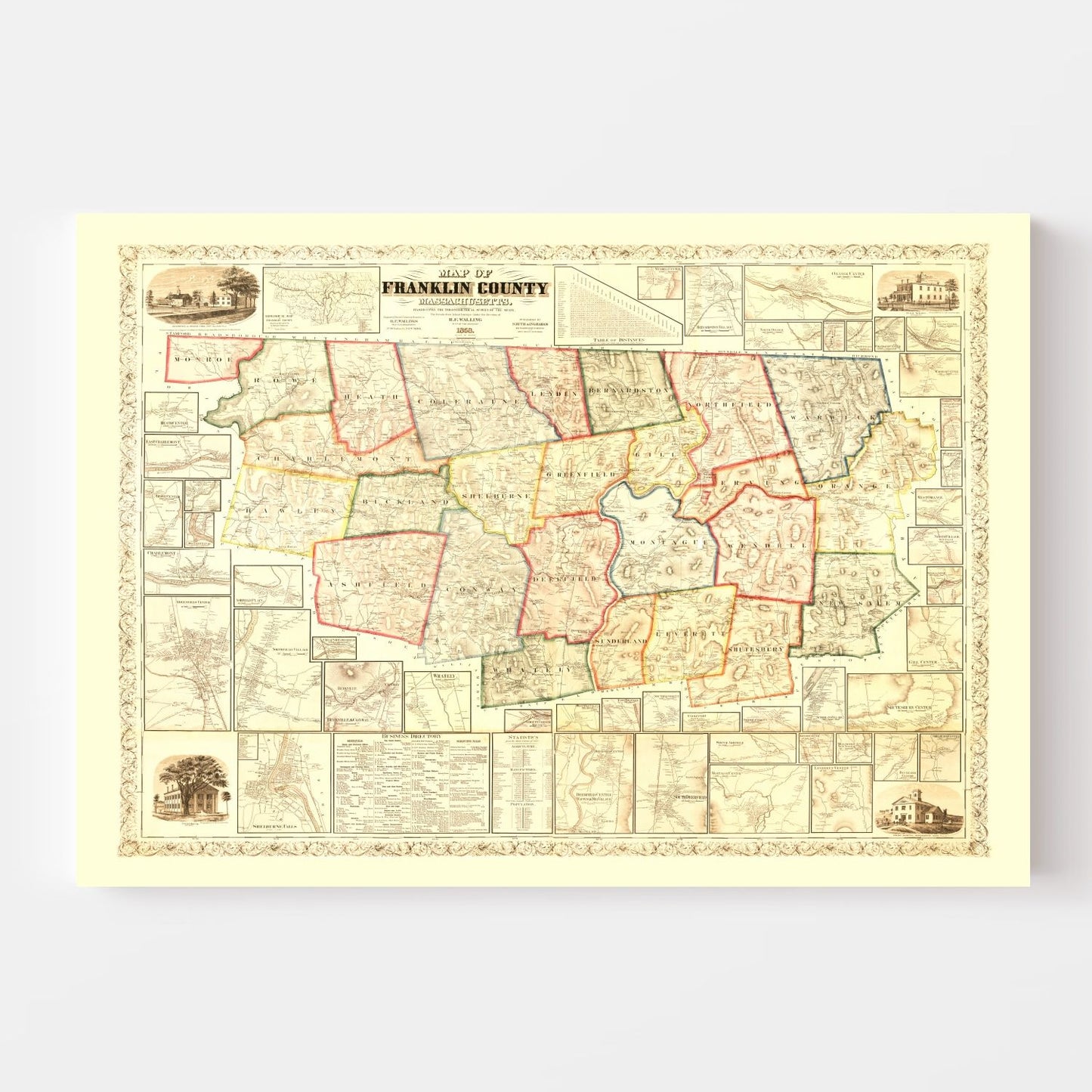 Vintage Map of Franklin County, Massachusetts, 1858