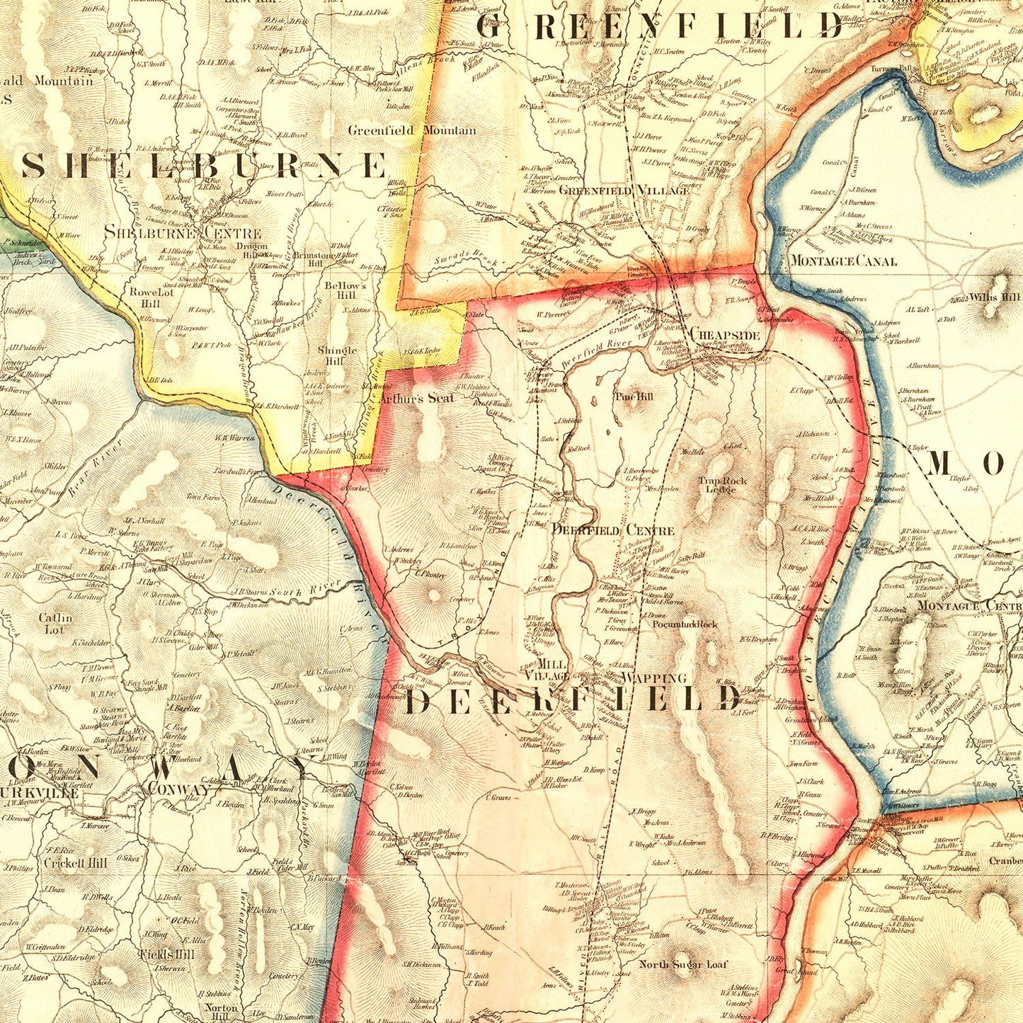 Vintage Map of Franklin County, Massachusetts, 1858