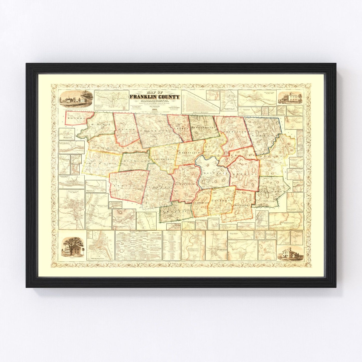 vintage map of Franklin County, Massachusetts, 1858