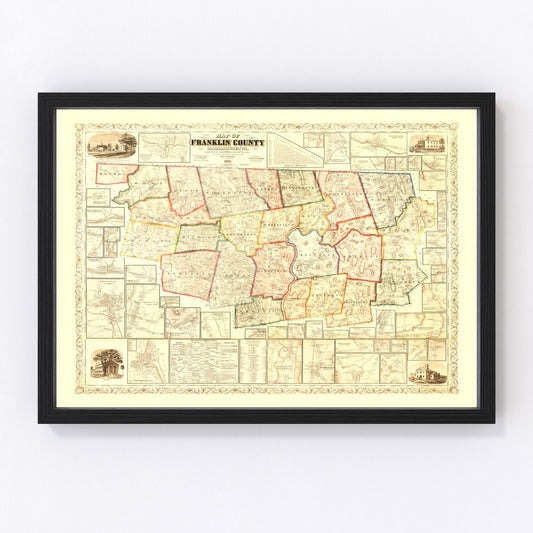 vintage map of Franklin County, Massachusetts, 1858
