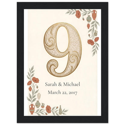 Personalized 9th Anniversary Wall Art - 20x25 cm / 8x10″ - White frame / Ready-to-hang - Sparkycare