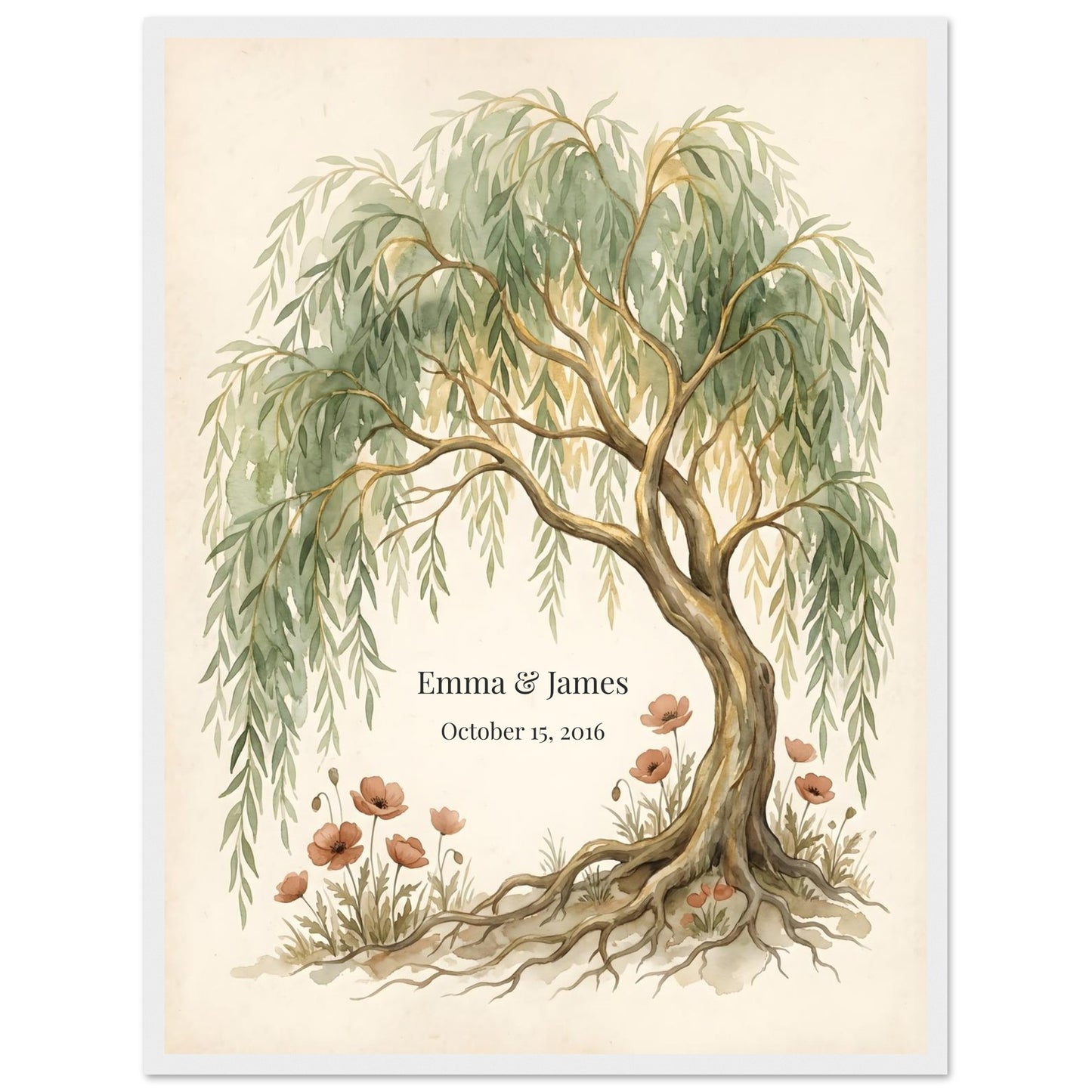Personalized Willow Tree 9th Anniversary Wall Art - 45x60 cm / 18x24″ - White frame / Ready-to-hang - Sparkycare