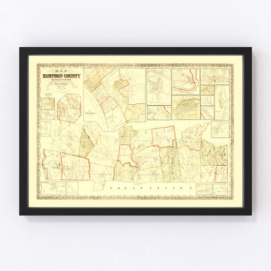 vintage map of Hampden County, Massachusetts, 1855
