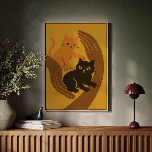 Two Cats Embrace Minimalist Cat Wall Art Print