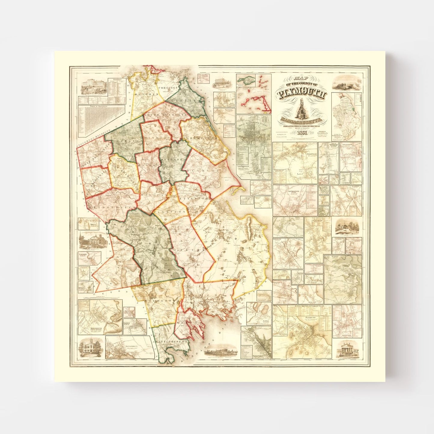 Vintage Map of Plymouth County, Massachusetts, 1857