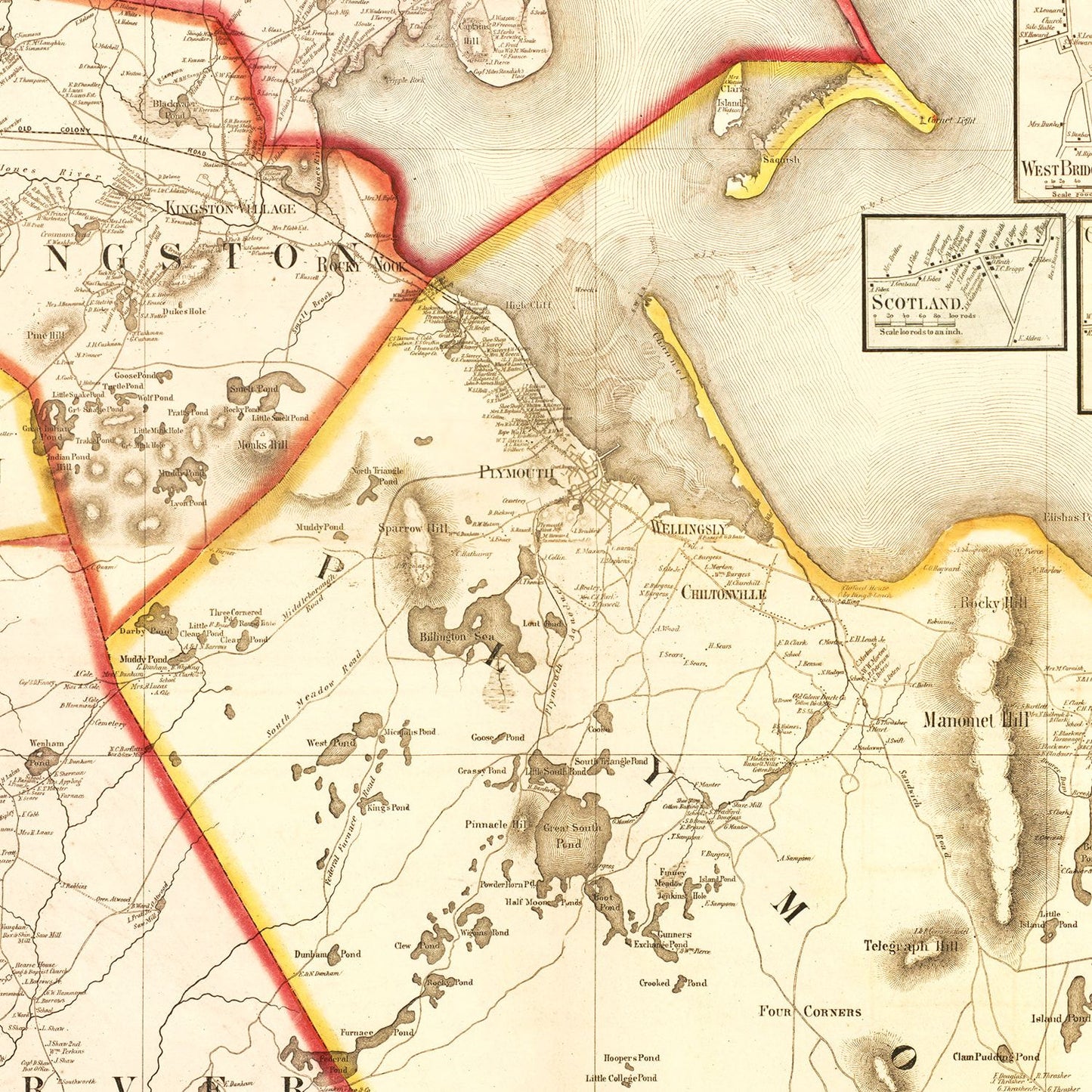 Vintage Map of Plymouth County, Massachusetts, 1857