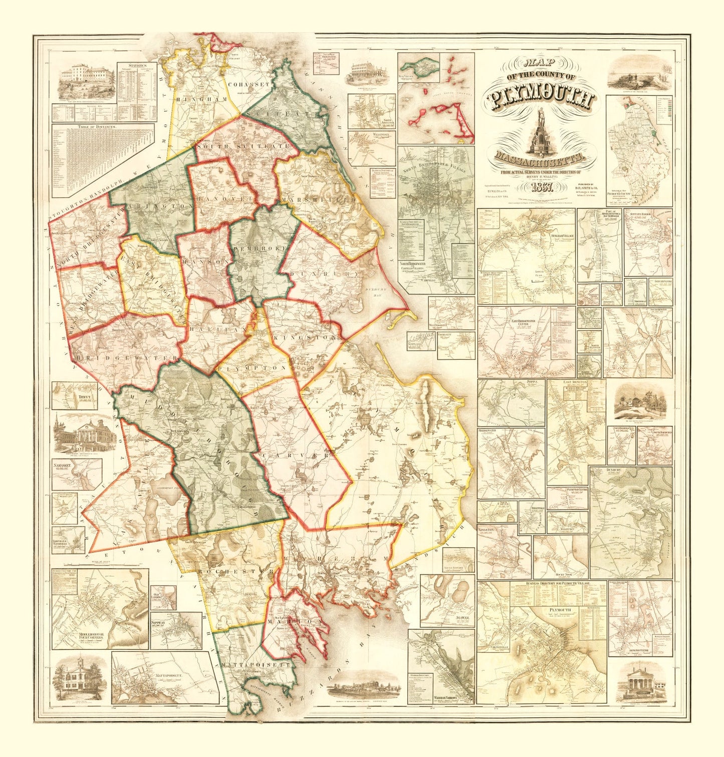 Vintage Map of Plymouth County, Massachusetts, 1857