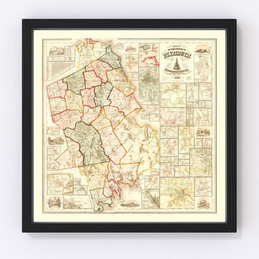 Vintage map of Plymouth County, Massachusetts, 1857