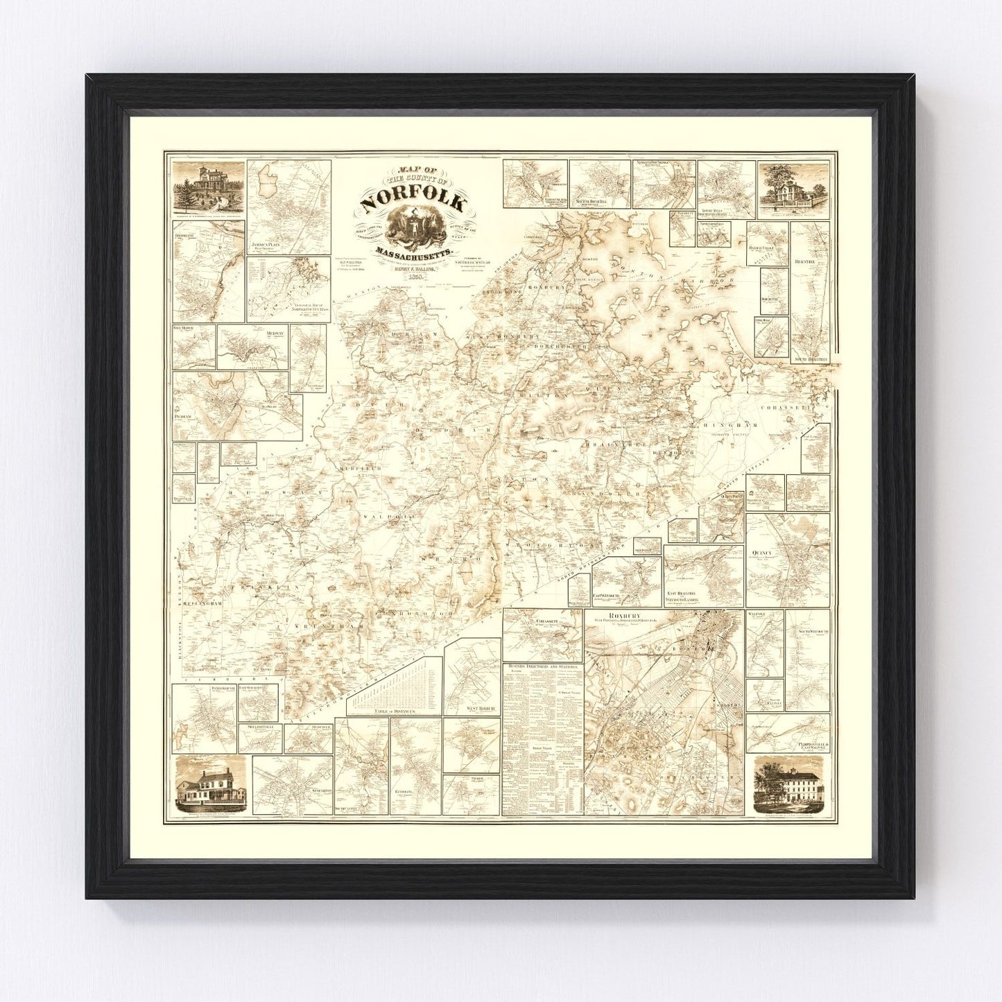 vintage map of Norfolk County, Massachusetts, 1858