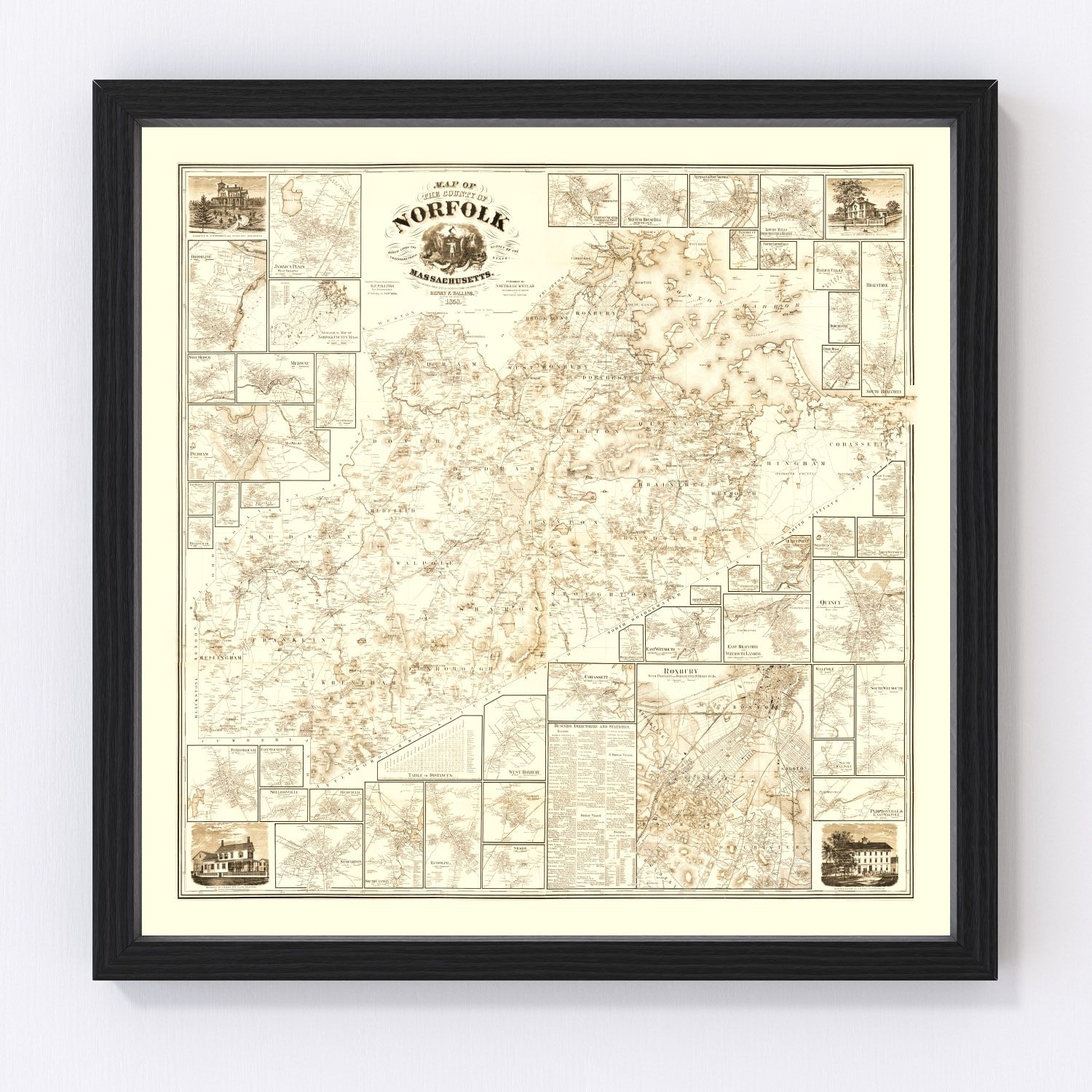 vintage map of Norfolk County, Massachusetts, 1858