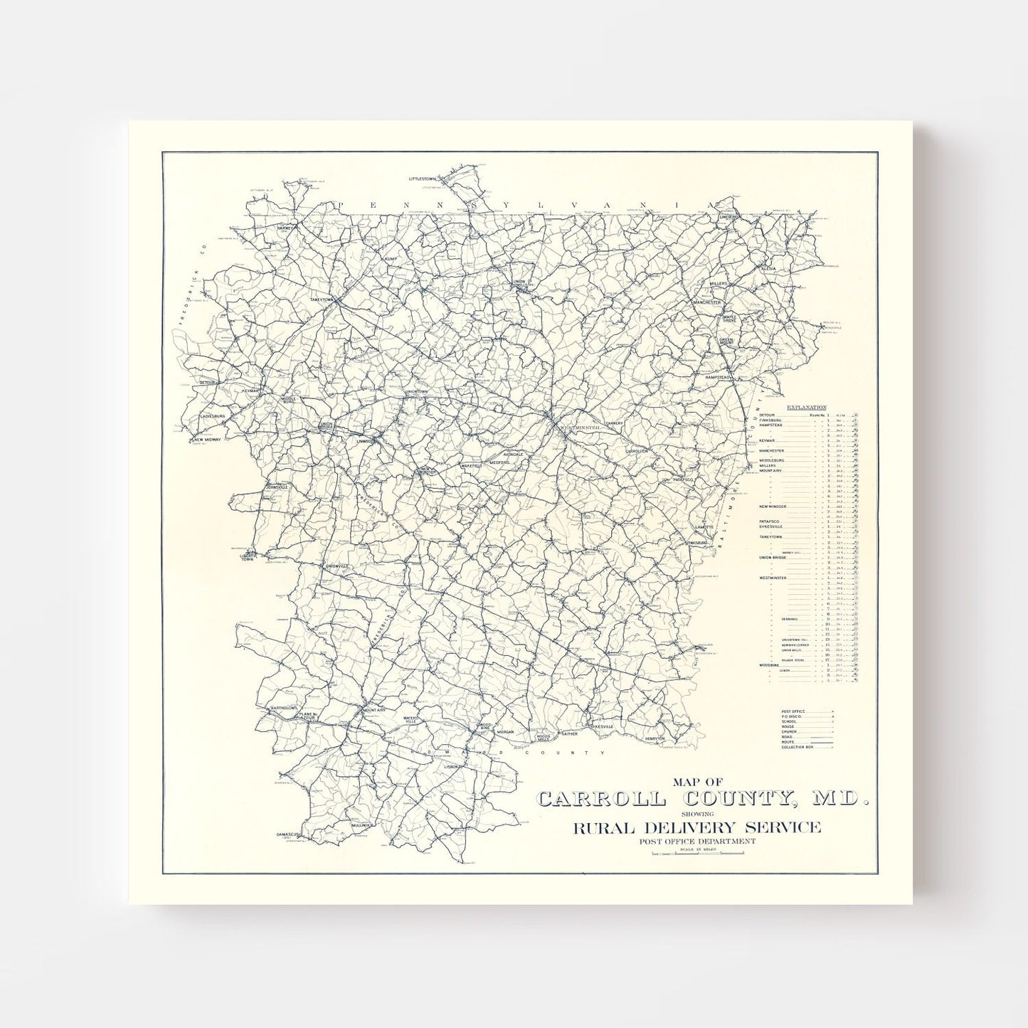 Vintage Map of Carroll County, Maryland, 1911