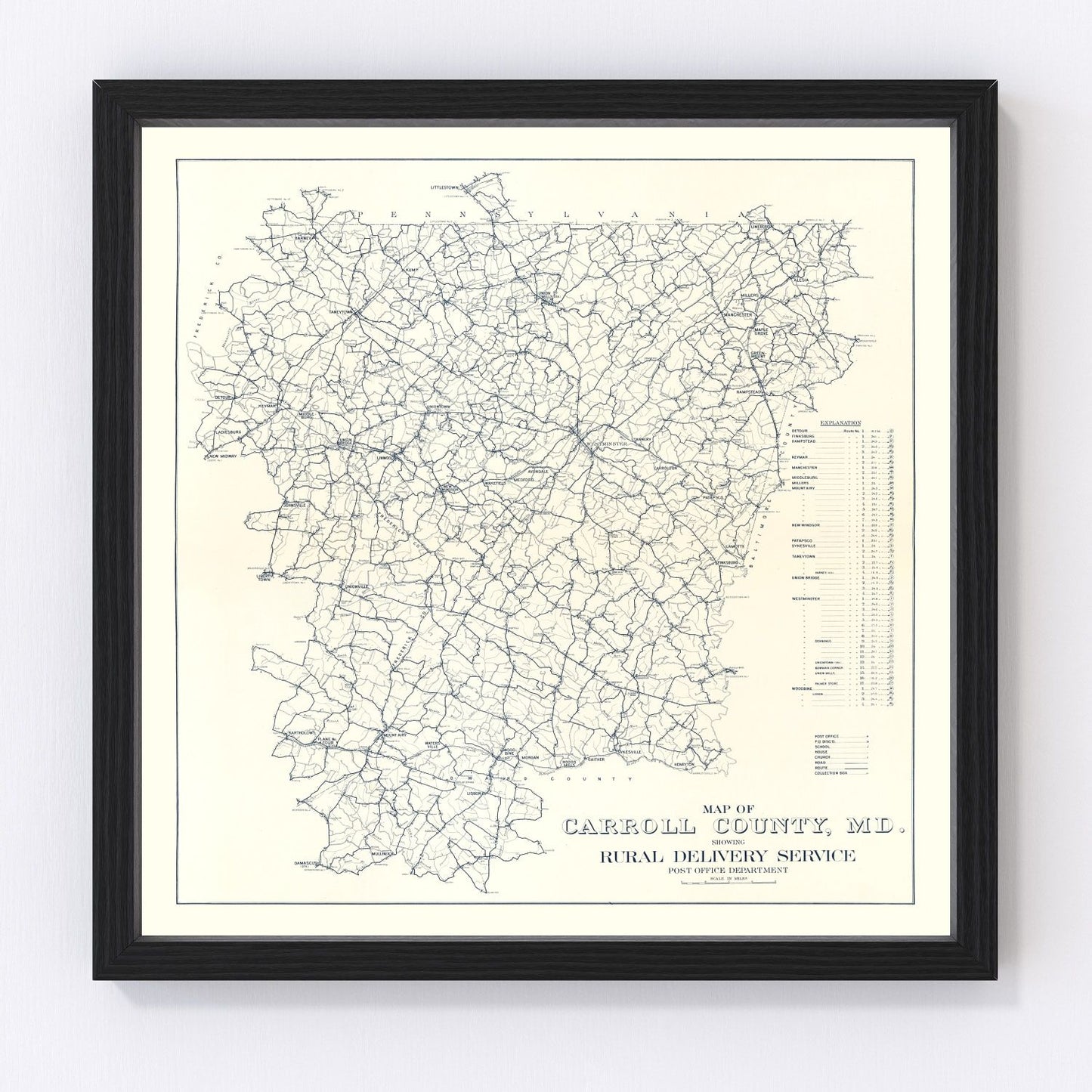 Vintage map of Carroll County, Maryland, 1911, restored vintage wall art print