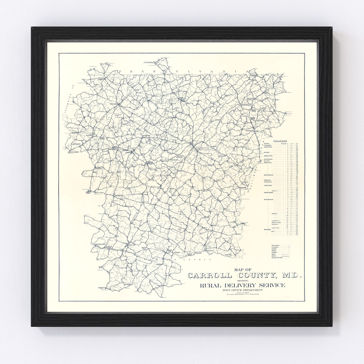 Vintage map of Carroll County, Maryland, 1911, restored vintage wall art print