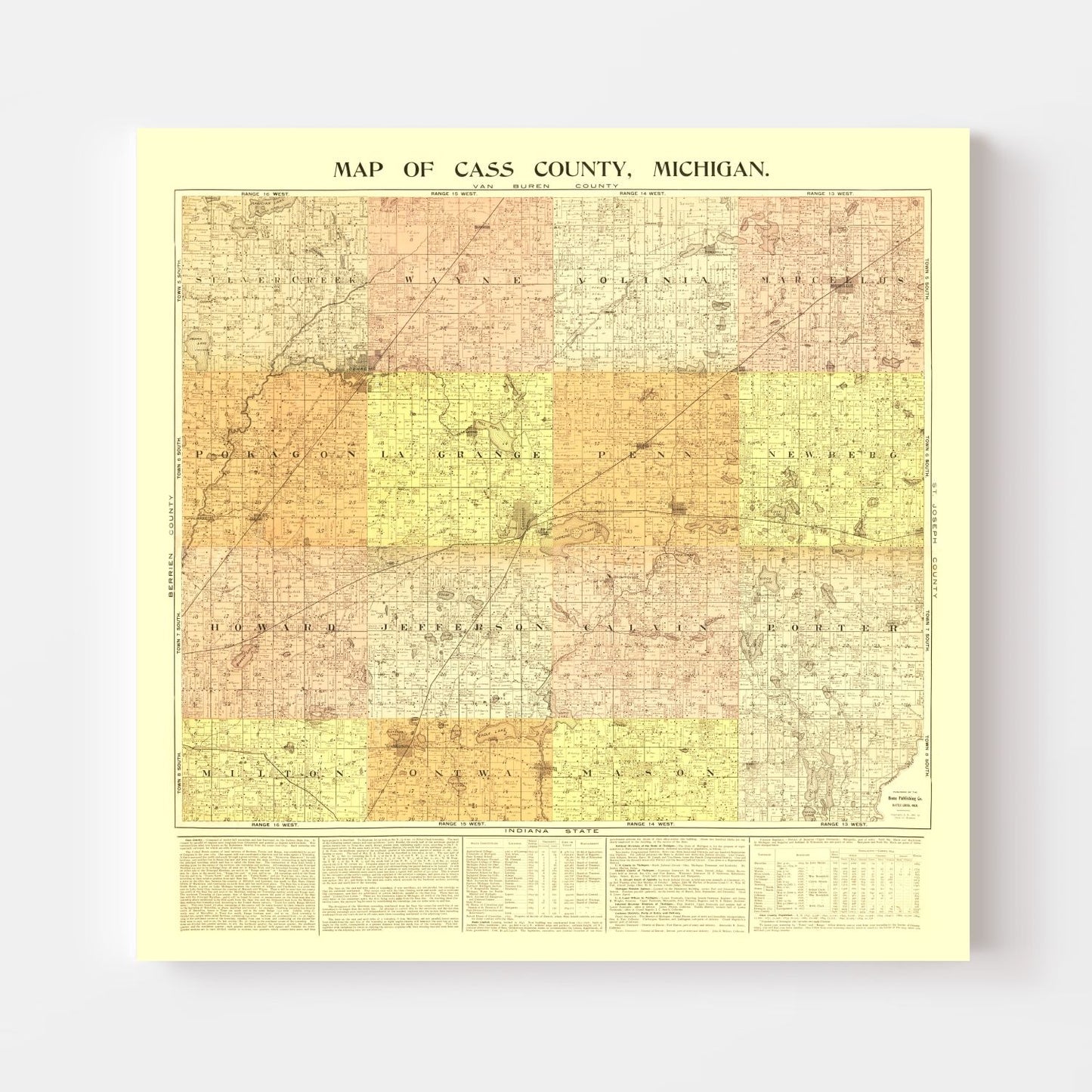 Vintage Map of Cass County, Michigan, 1897