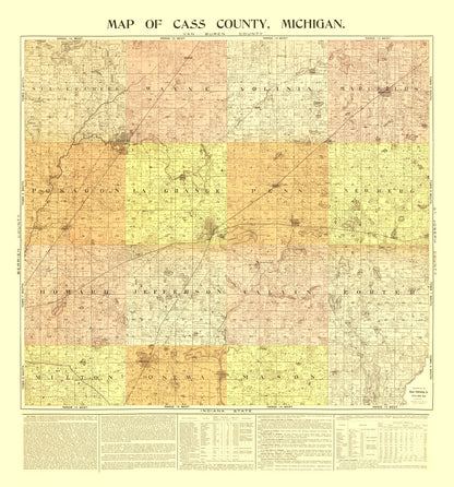 Vintage Map of Cass County, Michigan, 1897