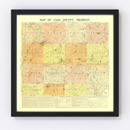 Vintage map of Cass County, Michigan, 1897, restored vintage wall art print