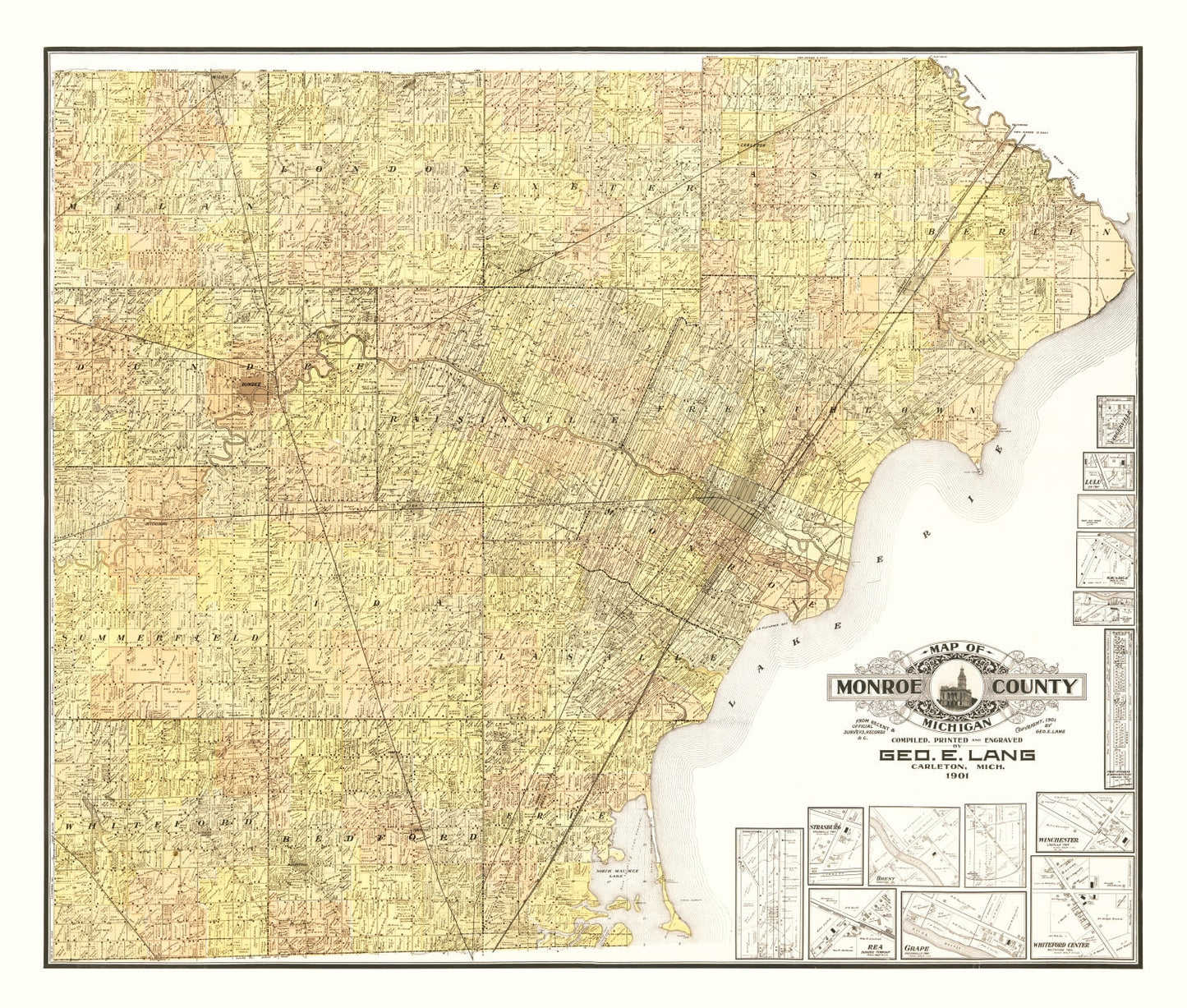 Vintage Map of Monroe County, Michigan, 1901