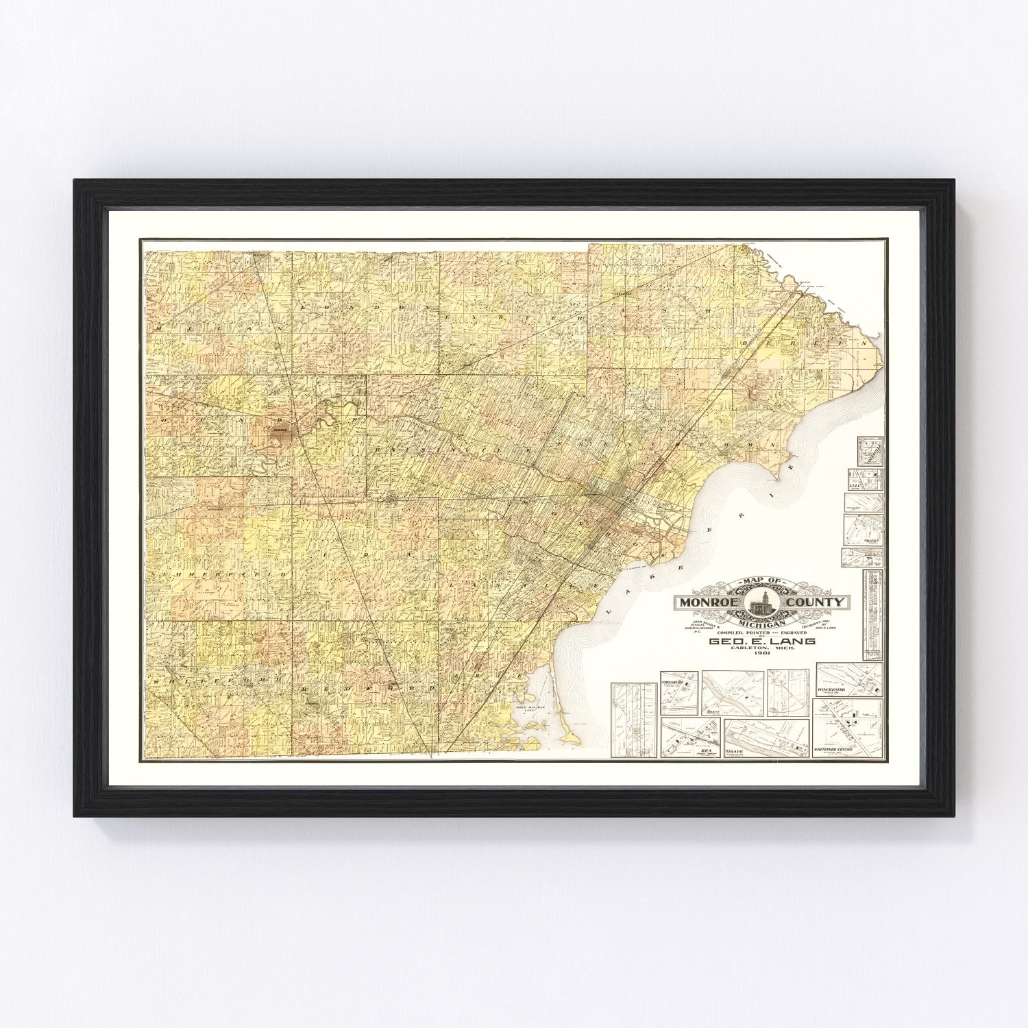 Vintage map of Monroe County, Michigan, 1901
