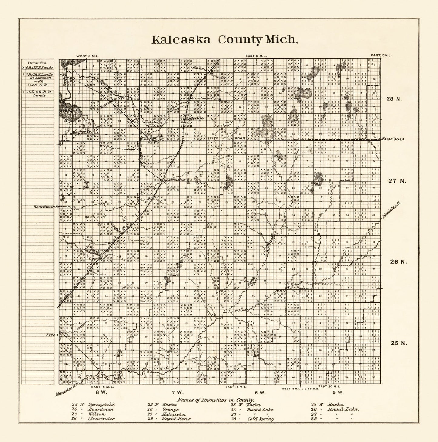 Vintage Map of Kalkaska County, Michigan, 1878 (Rapid City)