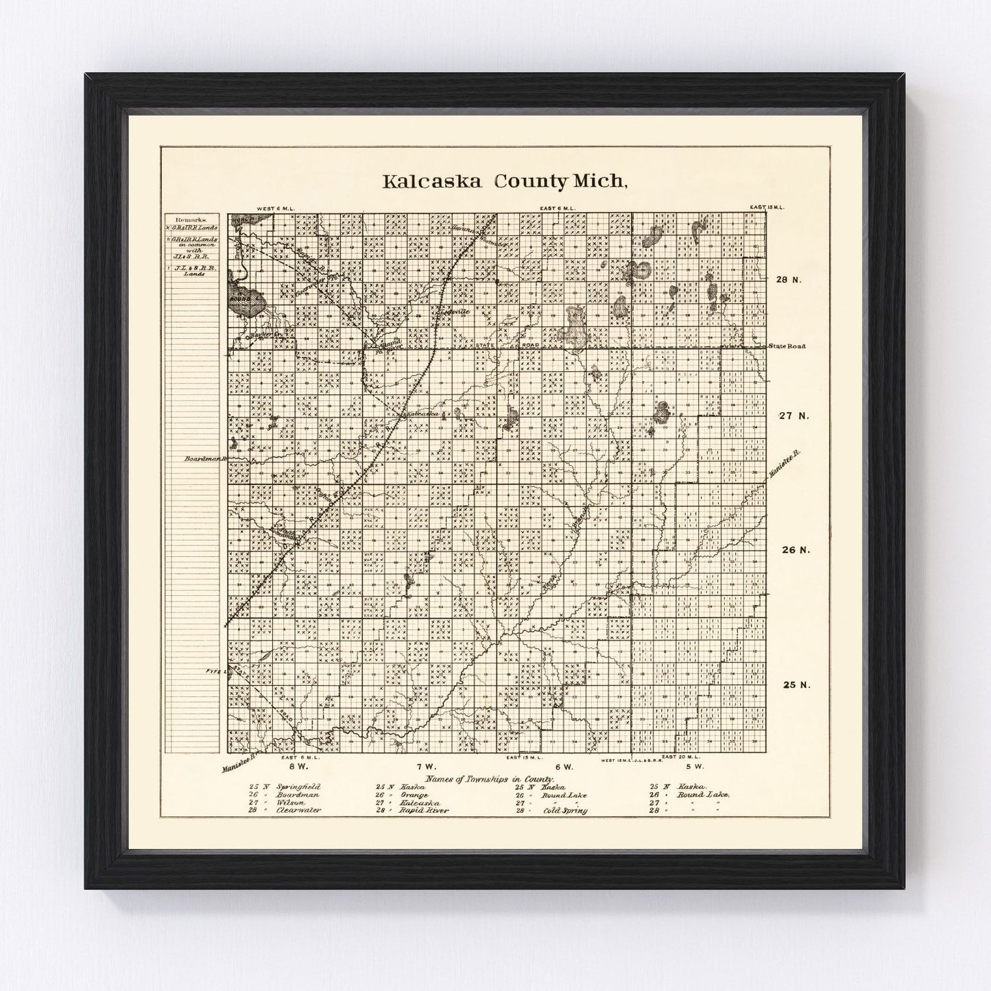 Vintage map of Kalkaska County, Michigan, 1878