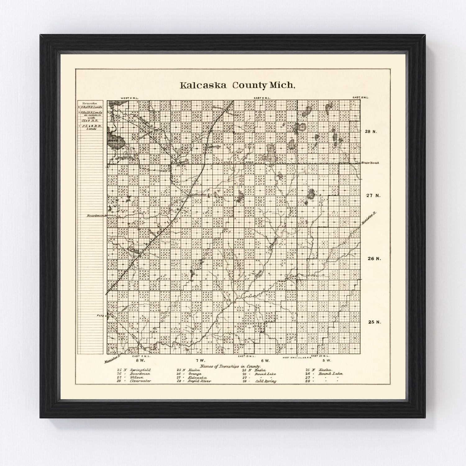 Vintage map of Kalkaska County, Michigan, 1878