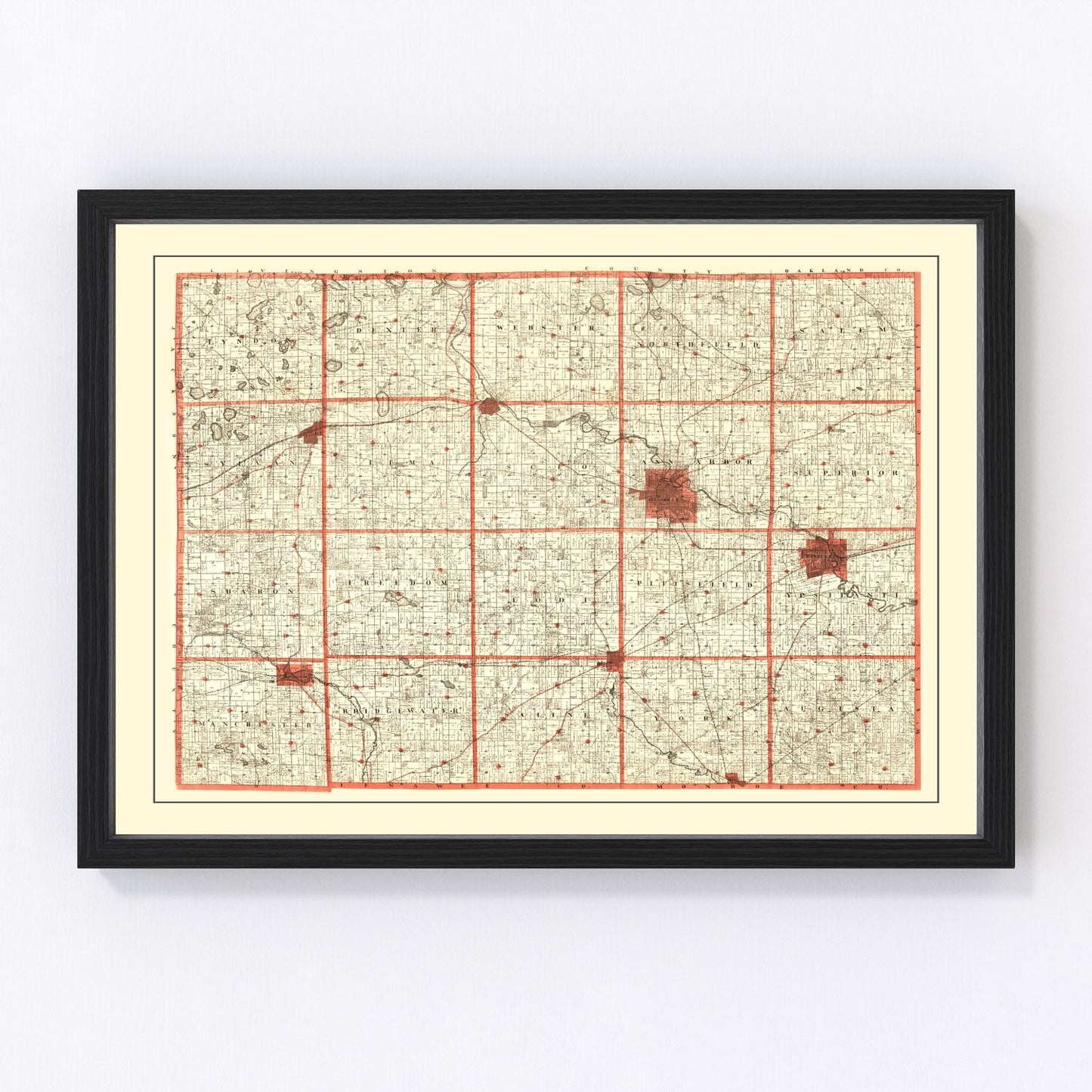 Vintage map of Washtenaw County, Michigan, 1896 - Ann Arbor restored print