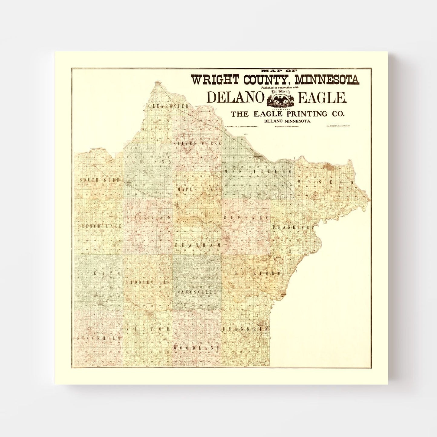 Vintage Map of Wright County, Minnesota, 1901