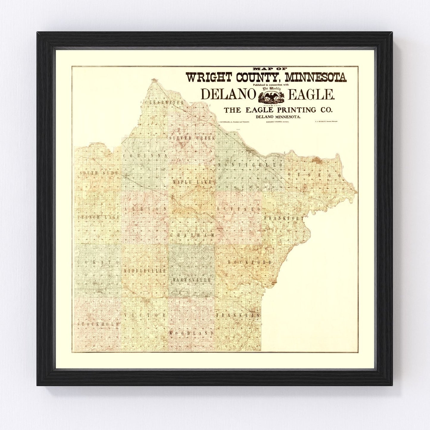 Vintage map of Wright County, Minnesota, 1901, digitally restored