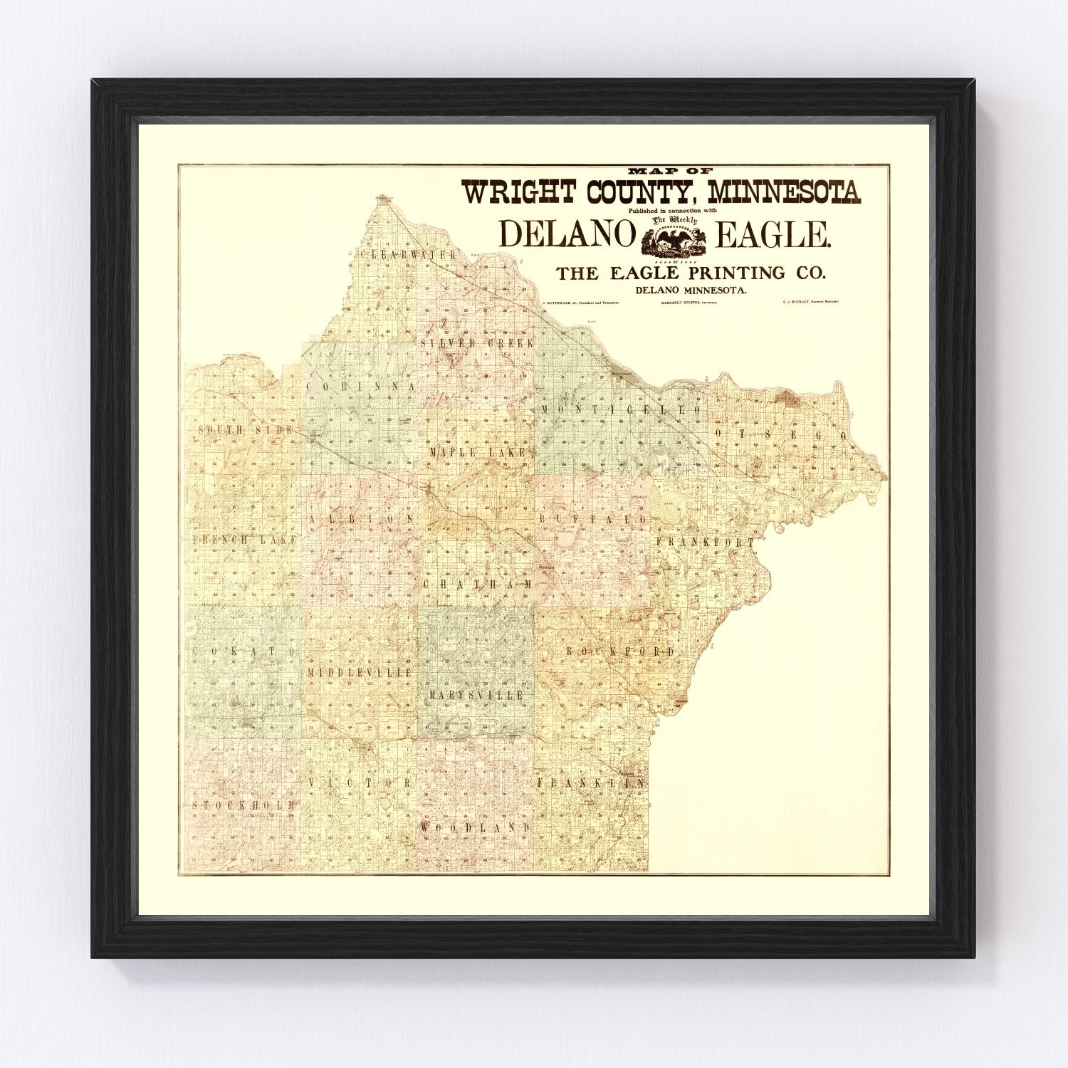 Vintage map of Wright County, Minnesota, 1901, digitally restored